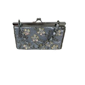 Silver sequin Evening Bag with long chain strap